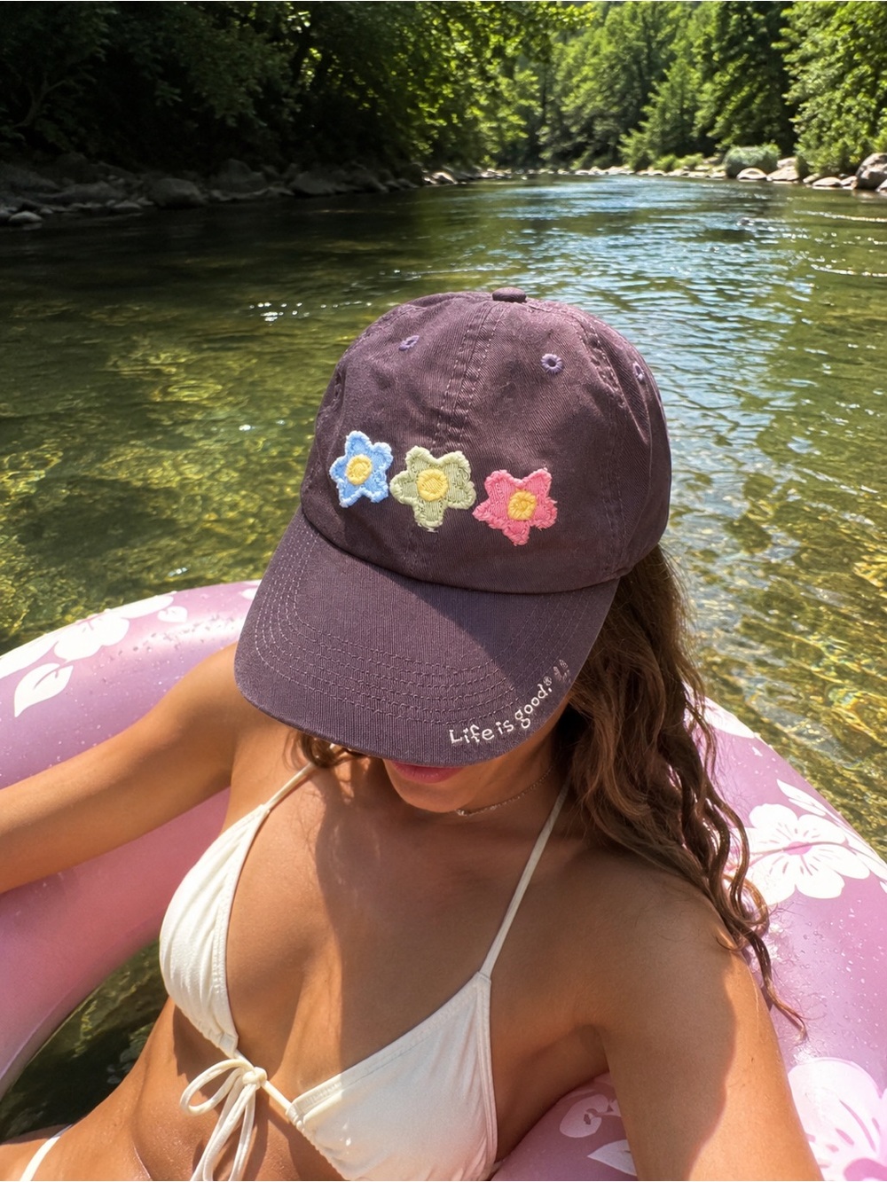 Life Is Good Purple Flower Patch Baseball Cap Hat Adjustable Beach Rivercore